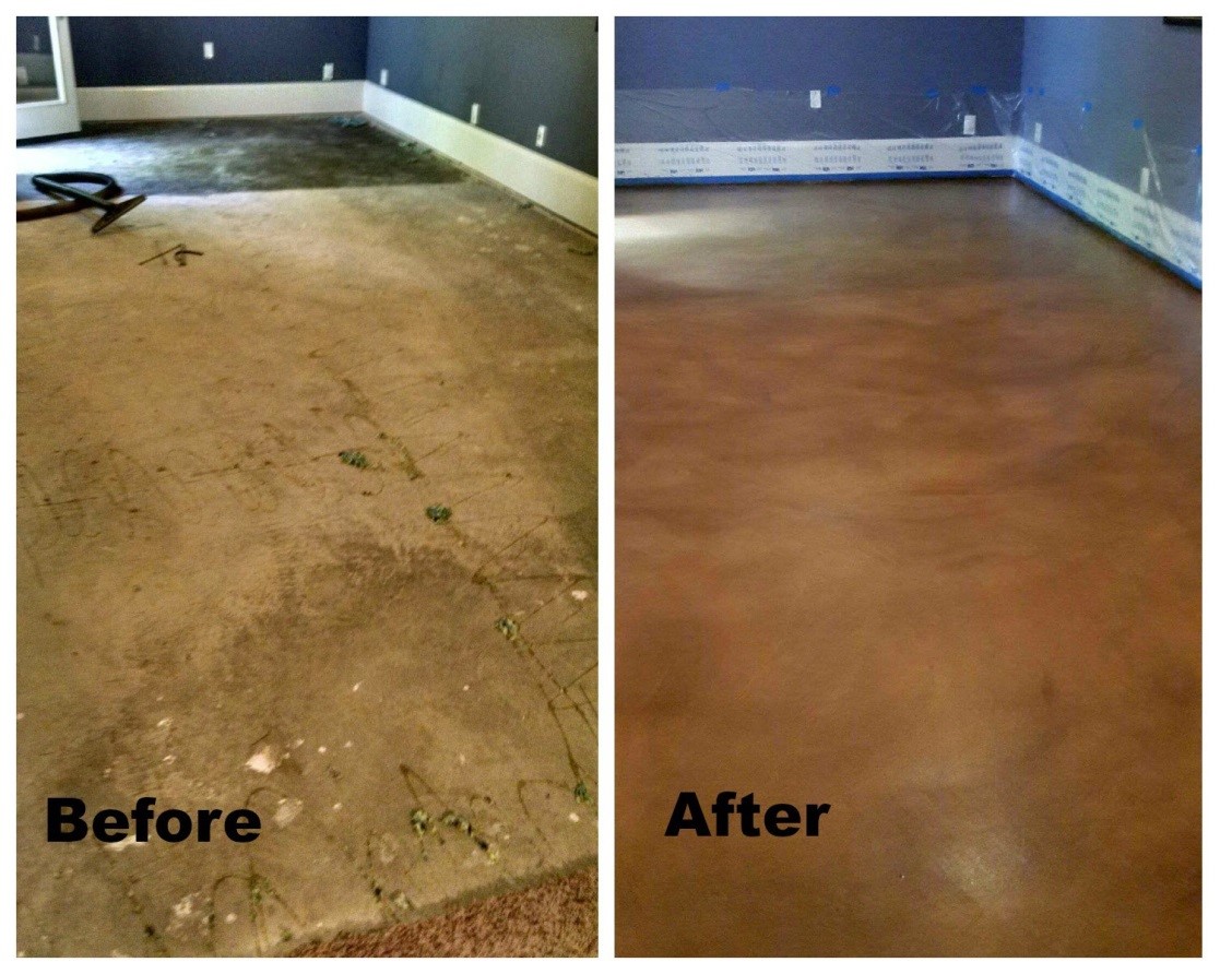 Before and After Stained Concrete Flooring