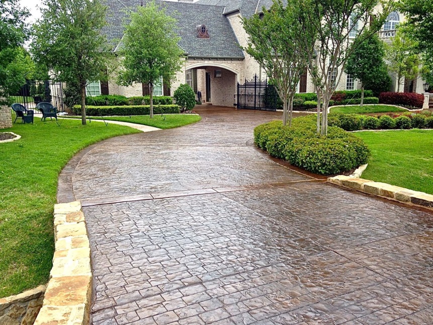 Resurfaced Driveway with stone rail