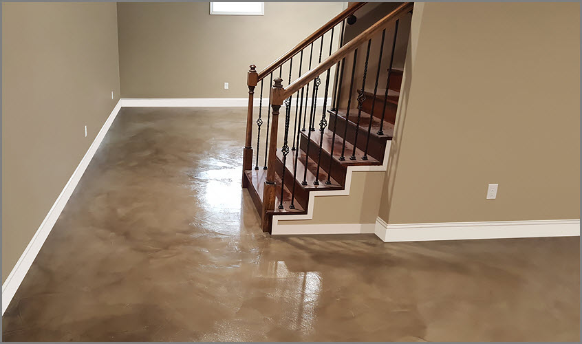 Stained Concrete floor in Gray and Walnut 