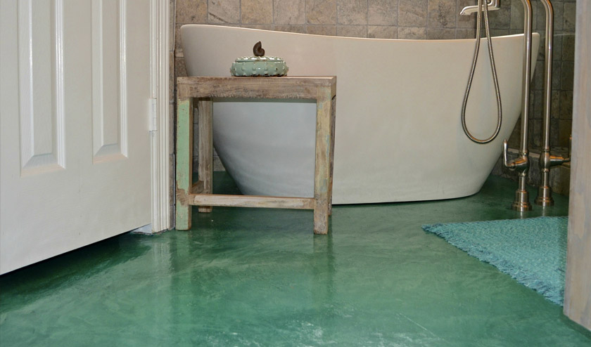 Turquoise Concrete Stained Bathroom Floor